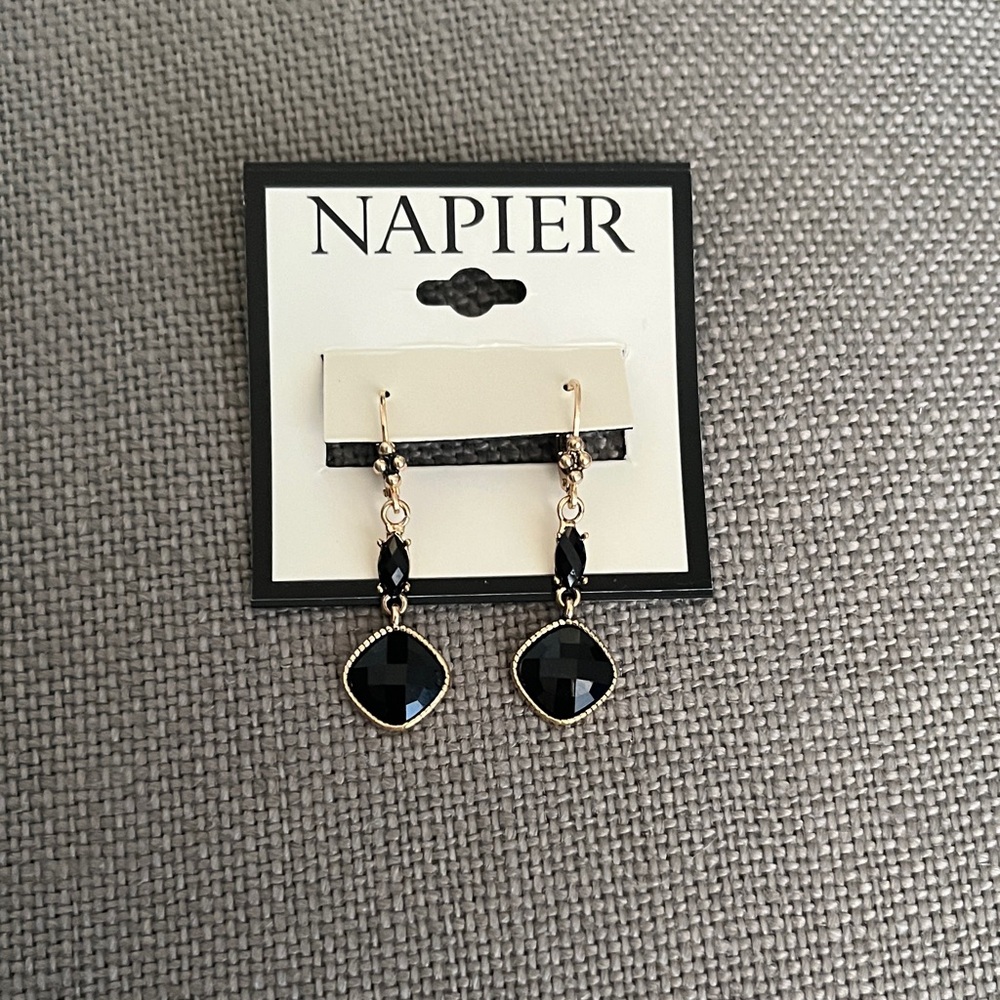 Napier, Elegant Black and Gold Geometric Earrings